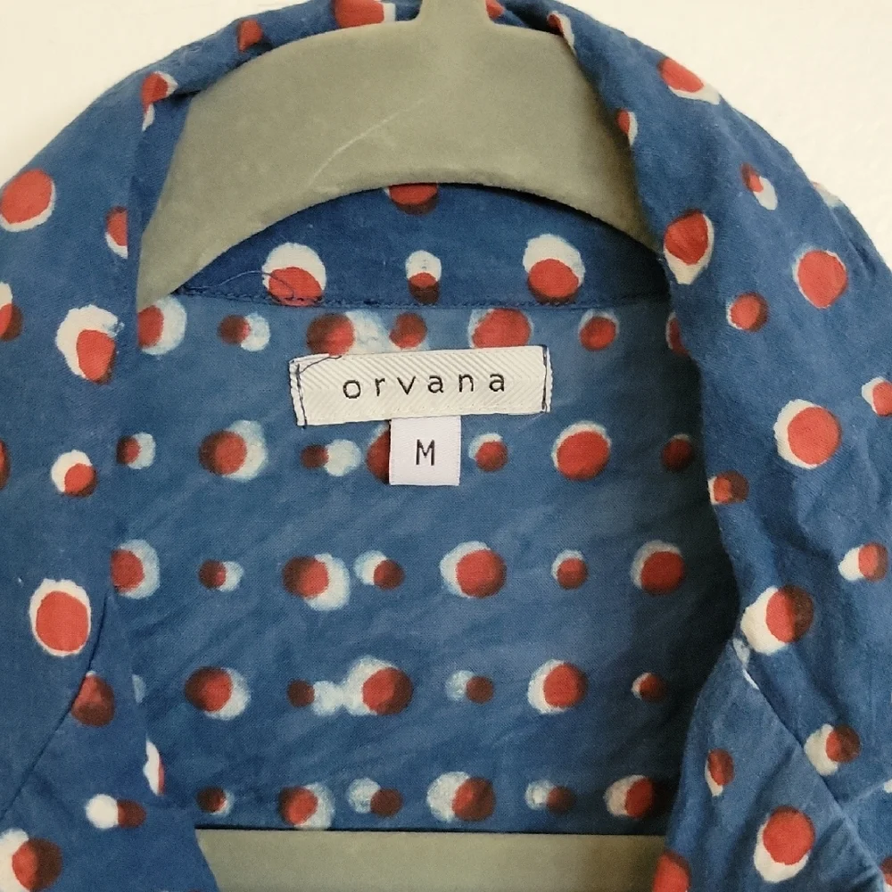 Orvana Navy With Red Polka Dot Long Sleeve Dress Medium - Picture 2 of 4